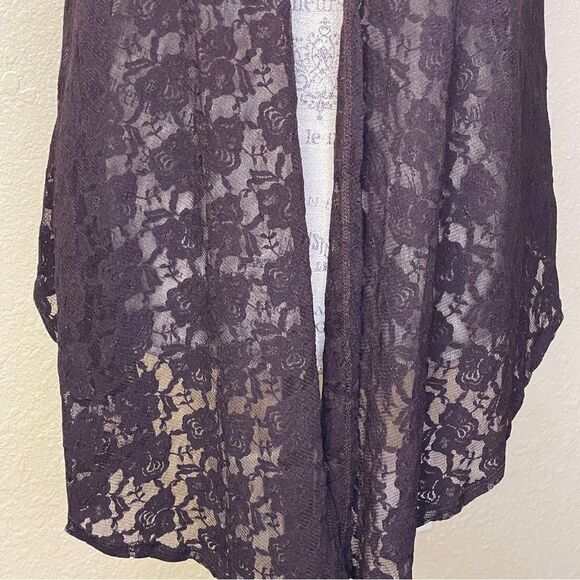 Back In The Saddle High Low Floral Lace Sleeveless Cardigan Dark Brown Medium - Picture 6 of 9